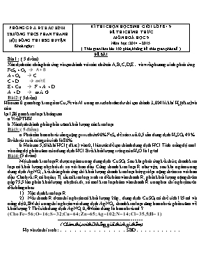 Đề thi chính thức môn Hoá học 9 năm học 2014 2015 - Trường THCS Phan Thanh